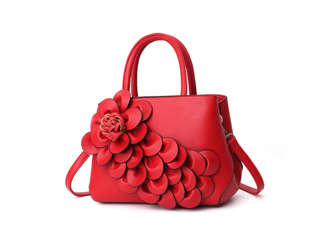Bolsa Feminina de Couro Pu Estilo 2026 com Estampa Floral, Modelo de Mão Ou Ombro. estilo Vermelho Dois YUNZII
