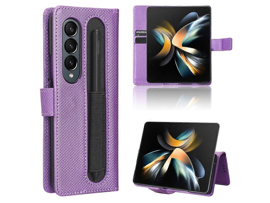 Capa De Couro Com Textura De Diamante Para Samsung Galaxy Z Fold4 5g