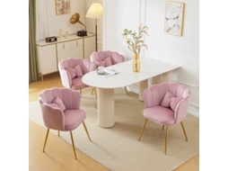 Conjunto de 4 Cadeiras BTFORUS Modernas de Veludo, estofadas com Encosto Pétala e Pernas Douradas, para Sala de Estar, quarto ou Banheiro