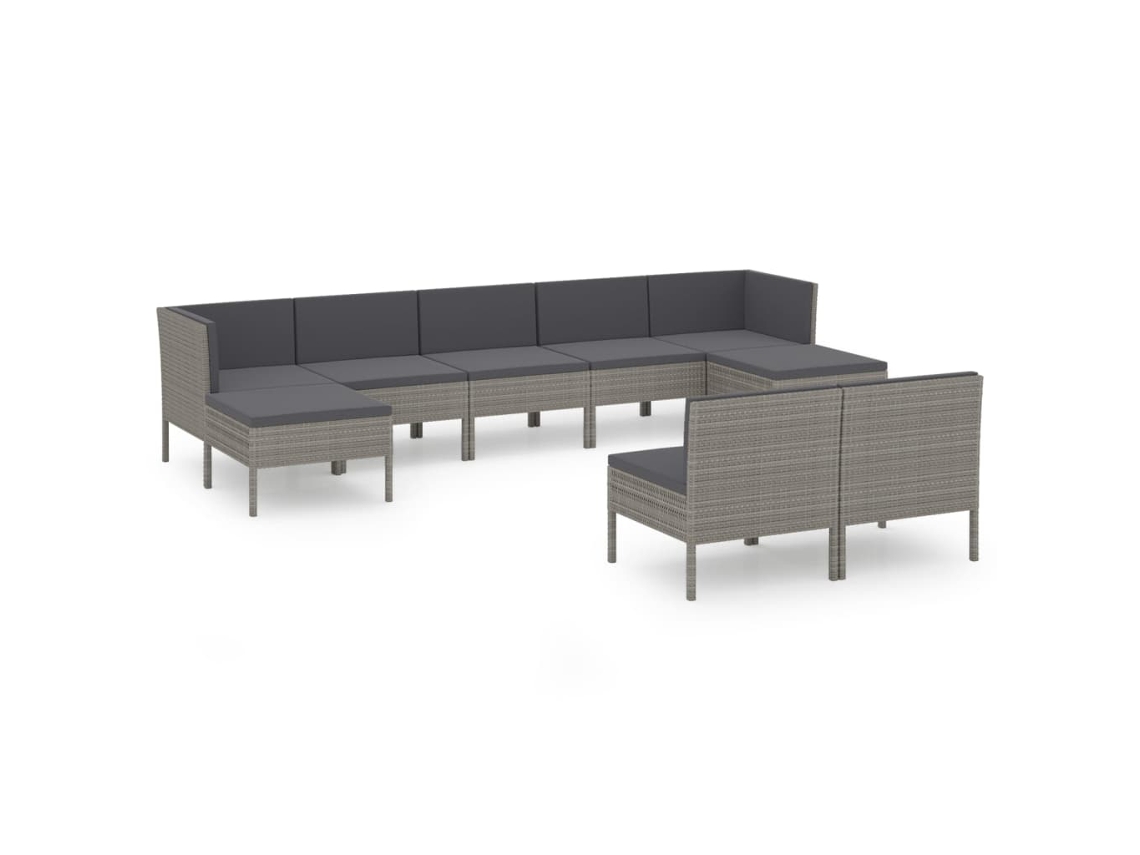 Maison Exclusive - 9 Pcs Conjunto Lounge De Jardim C/ Almofadões Vime Pe Cinzento