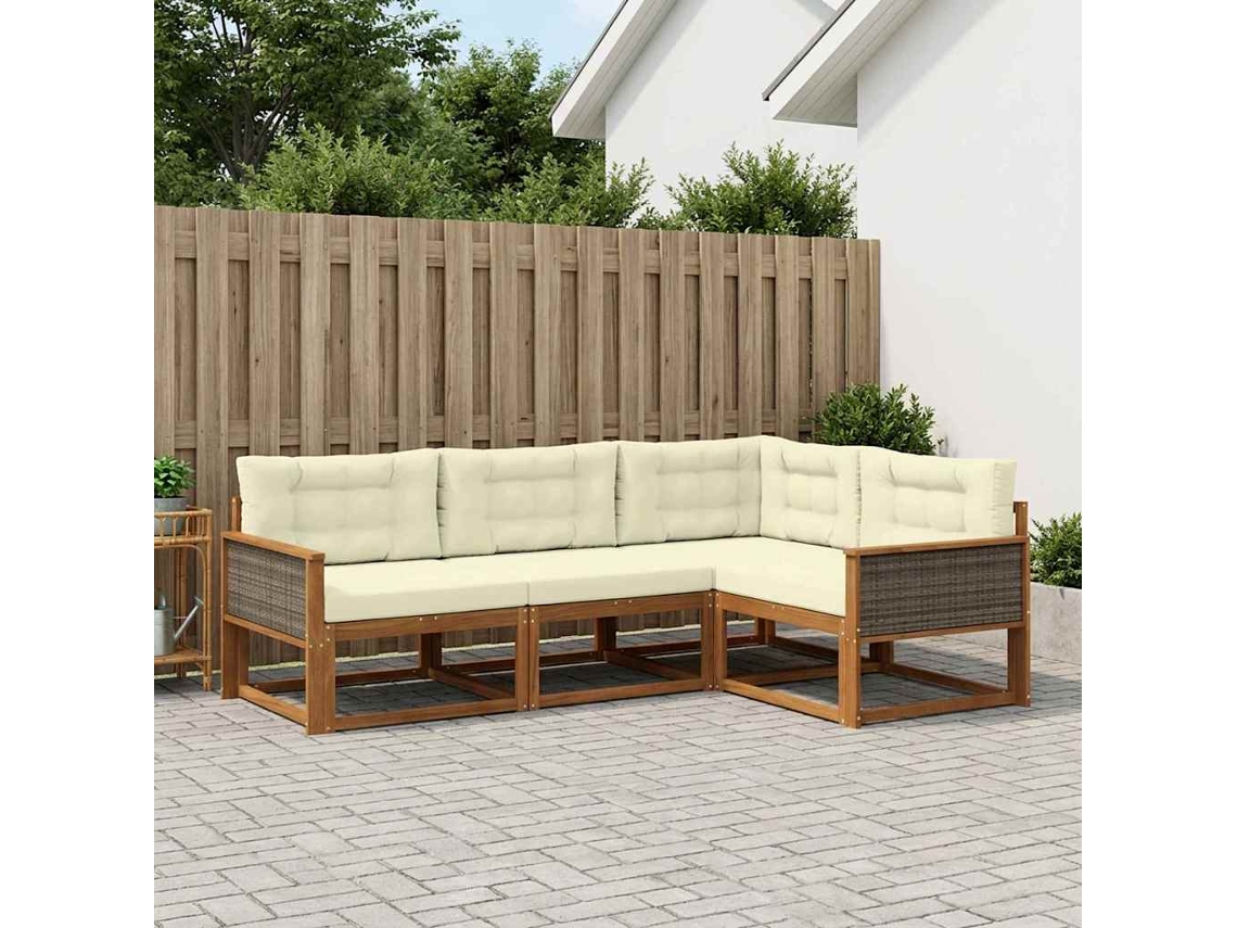 Vidaxl Conjunto De Sofás Para Exterior 4 Pcs Natural E Creme