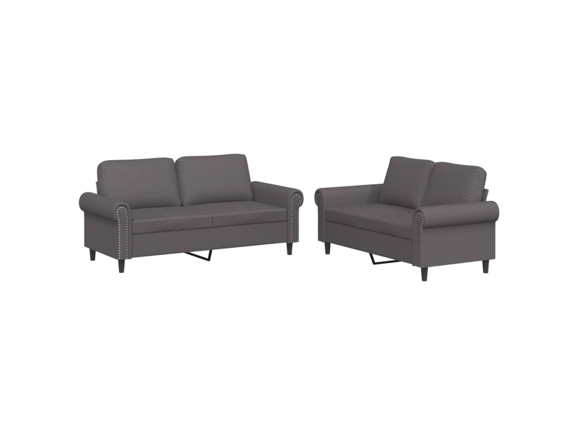 Maison Exclusive - 2 Pcs Conjunto De Sofás C/ Almofadões Couro Artificial Cinzento