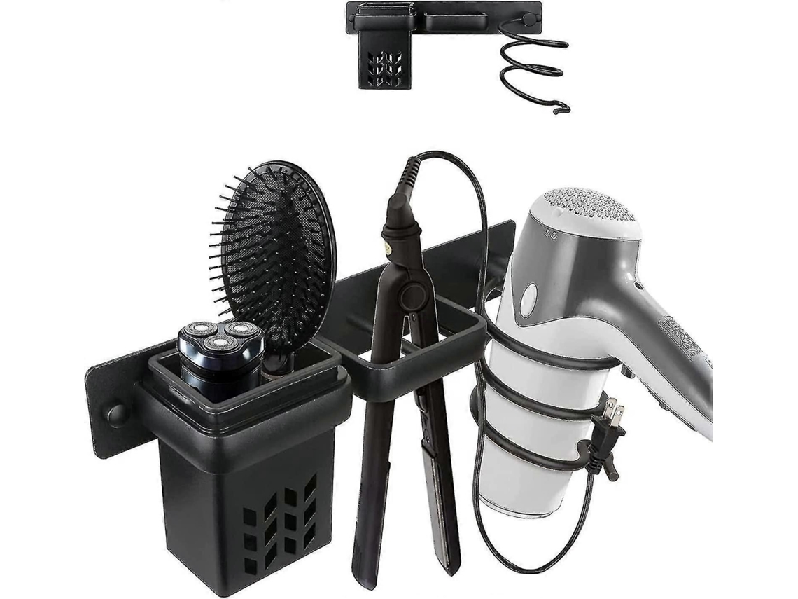 Parede do Rack Secador de Cabelo Montado Preto, Organizador Ferramentas para Se Cador Qua GOKOCO
