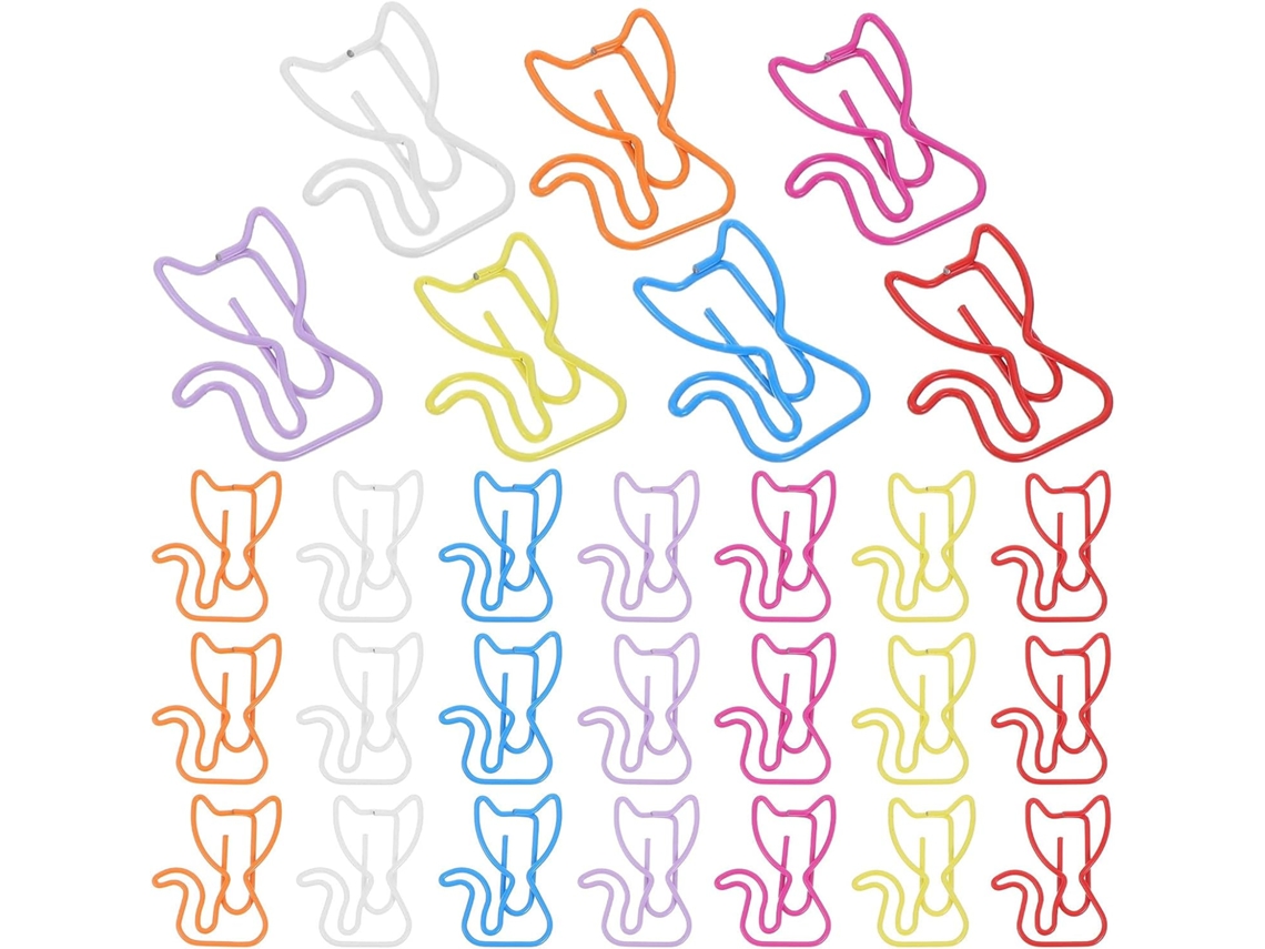 Clipes de Papel em Formato Gato, 50 Unidades, em Metal e Plástico, Versáteis E Fáceis De Compartilhar, Com Um Design