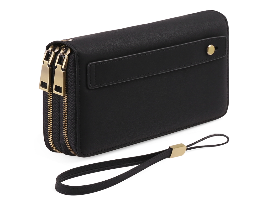 Mala De Mão De Comprimento Longo De Dupla Correr Para Senhora, Carteira Com Bolsa, 20*11*4cm, Preto Estrelado