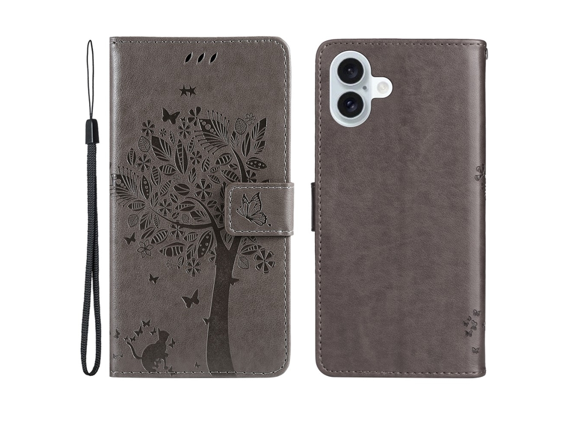 Capa Em Couro Pu, Para Apple Iphone 16 Plus - Cinzento