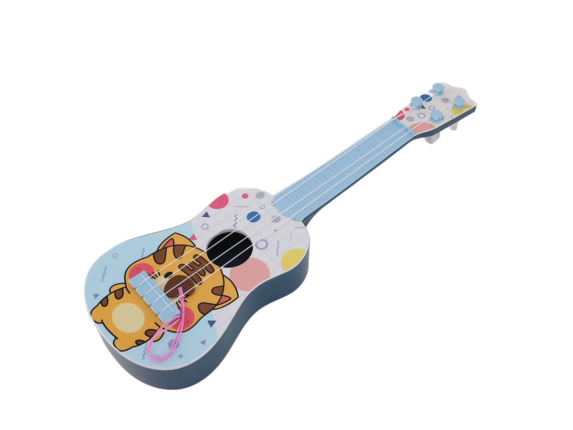 Mali brinquedo Ukulele Simulação Musical Cartoon 4 Cordas Ajustáveis Portátil Azul