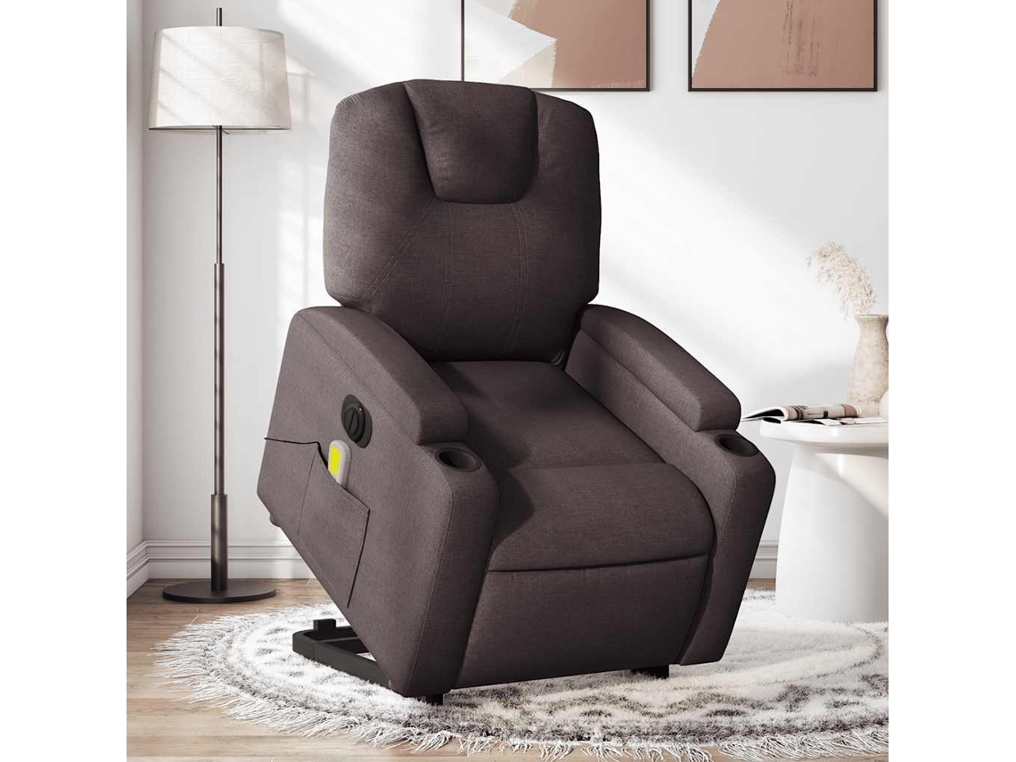 Vidaxl Poltrona Elétrica Elevatória Massagens Tecido Castanho-escuro