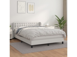 Vidaxl Cama Com Molas/colchão 140x200 Cm Couro Artificial Branco