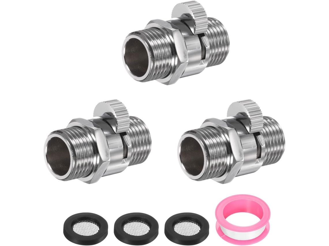 Conjunto De 3 Válvulas De Corte De Chuveiro G1/2" Macho X Macho Em Latão, Prata