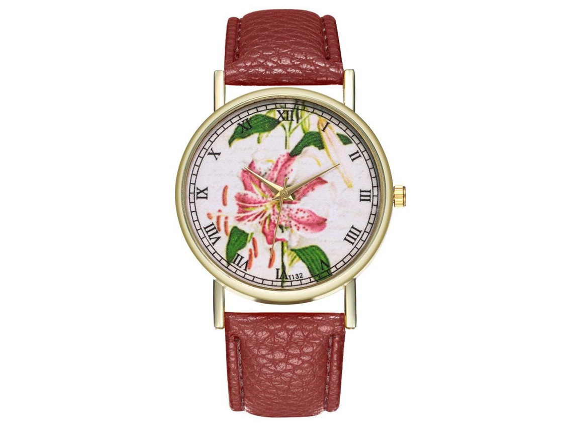 Reloj Analógico De Cuarzo Con Correa Pu Zhoulianfa Floral Unisex Café