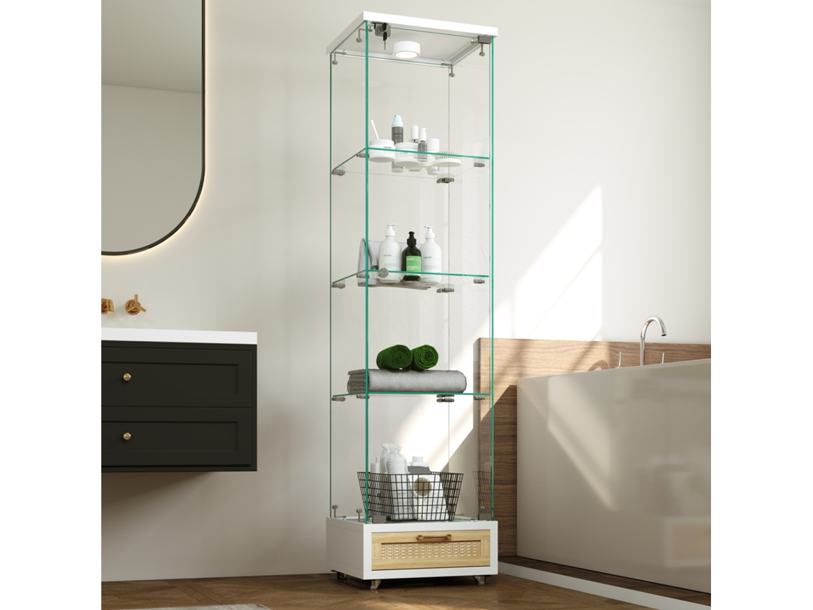 Vitrine Moderna Led Gavetas Porta Única Vidro Temperado 167cm ZACHARY