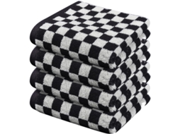 Toalhas de Rosto 36 X 76 Cm, Pacote com 4 Unidades, Pretas e Brancas, para Banheiro, Cozinha, Academia e Spa AQUAFORGE