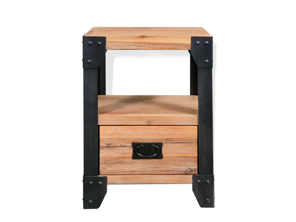 Mesa de Cabeceira 40x30x54 cm Madeira de Acácia Maciça e Aço MAISON EXCLUSIVE