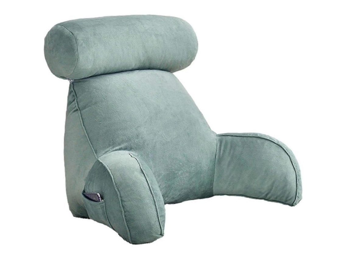 Almohada De Lectura Para Cama Con Apoyobrazos Y Bolsillos Laterales, Almohadilla Cervical Desmontable, Relleno Extra Para Mayor Soporte Azul Agua