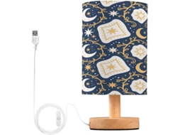 Abajur De Cabeceira Com Impressão Celestial Para Quarto, Portas De Carregaje USB C, Luminária De Mesa Cabeceira