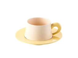 KOFIHETY Caneca De Cerâmica Amarela 280ml Com Pires, Conjunto Para Café Ou Chá Da Tarde, Alta Temperatura