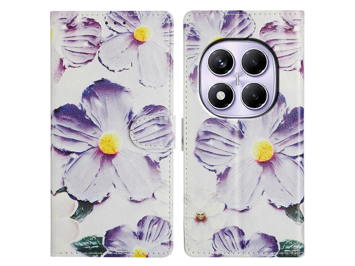 Capa Tipo Carteira Para Xiaomi Redmi Note 14 Pro 4g, Capa Tipo Carteira De Couro Pu Com Suporte Para Cartões E Design Pintado Com Flor Roxa