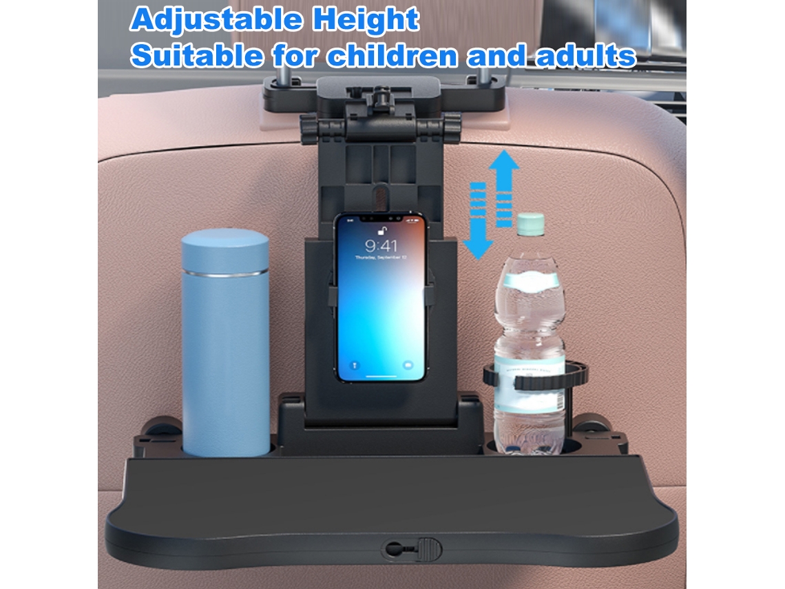 Adjustable Foldable Car Back Seat Table With Phone Holder Black
