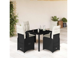 Vidaxl 5 Pcs Conjunto Bistrô De Jardim C/ Almofadões Vime Pe Preto