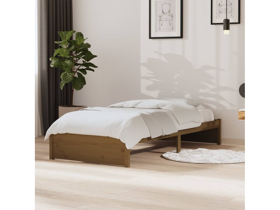 Vidaxl Estrutura de Cama Solteiro 90x190cm Madeira Maciça Castanho Mel
