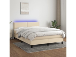Cama Box Spring C/ Colchão E Led 140x200 Cm Tecido Cor Creme