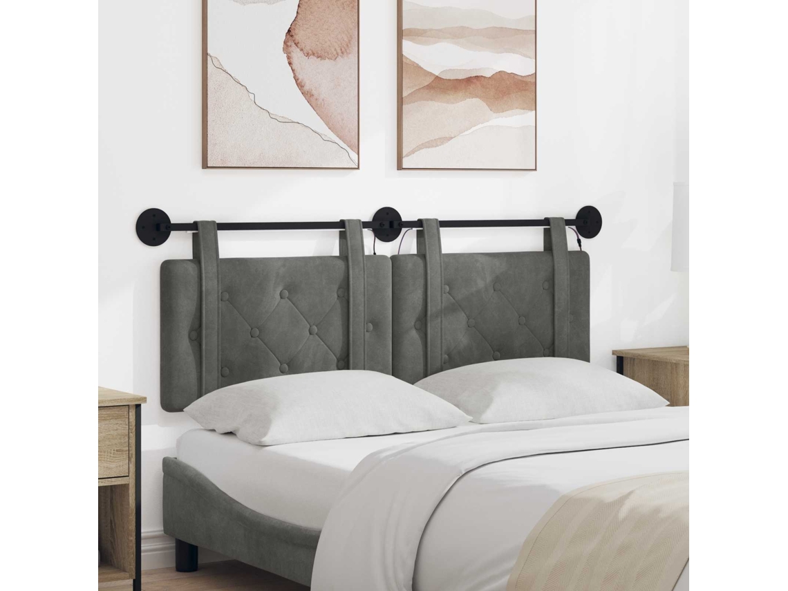 Vidaxl Cabeceira Suspensa Com Luz Led Cinzento-escuro Veludo