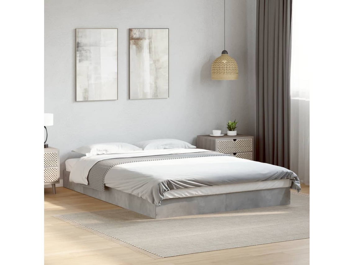 Vidaxl Estrutura De Cama 140x200 Cm Derivados De Madeira Cinza Cimento