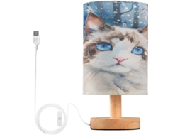 Abajur De Inverno Para Quarto, Sala De Estar, Abajur De Cabeceira Com Gato Ragdoll Na Neve Portas Carregamento Usb