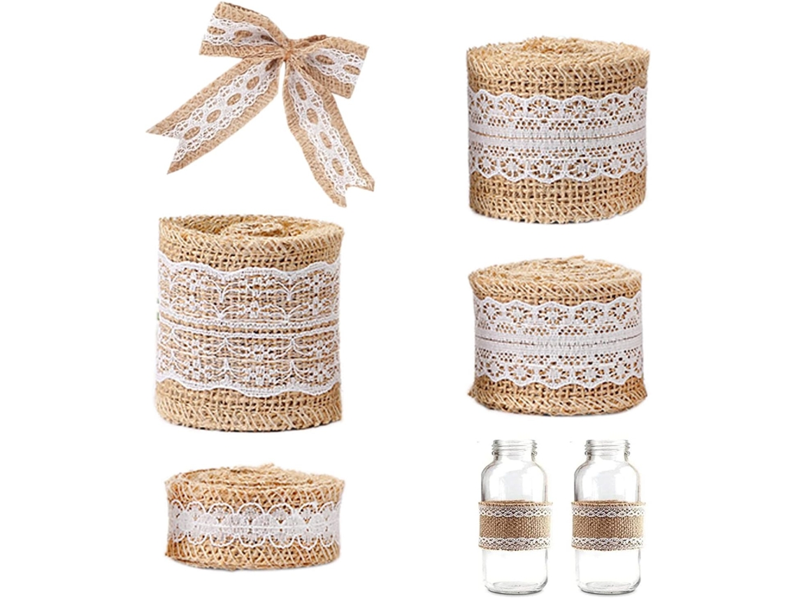 4 Rolos De Fita De Renda De Juta De 2m, Fita De Renda De Juta, Para Casamentos, Festas De Natal, Artesanato, Embalagem De Presente Igvtrade
