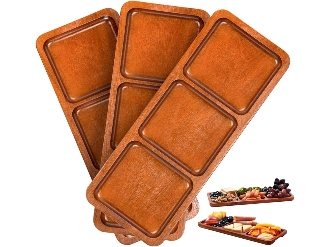 Bandeja De Madeira Resistente Para Servir Frutas Com Compartimentos.
