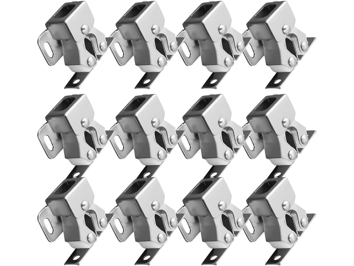 Conjunto De 12-fechos Duplos Rolo Para Portas Armário, Resistentes, Em Aço Inoxidável Prateado, Fáceis De Instalar