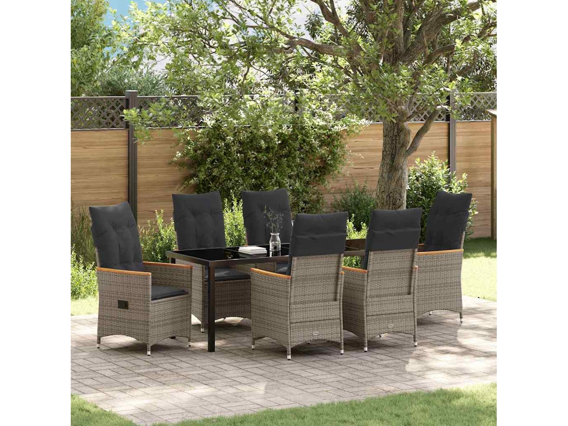 Vidaxl Conjunto de Jantar para Jardim 7 Pcs Cinzeto Vime Pe