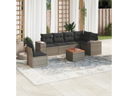 Vidaxl 7 Pcs Conjunto Sofás P/ Jardim C/ Almofadões Vime Pe Cinzento