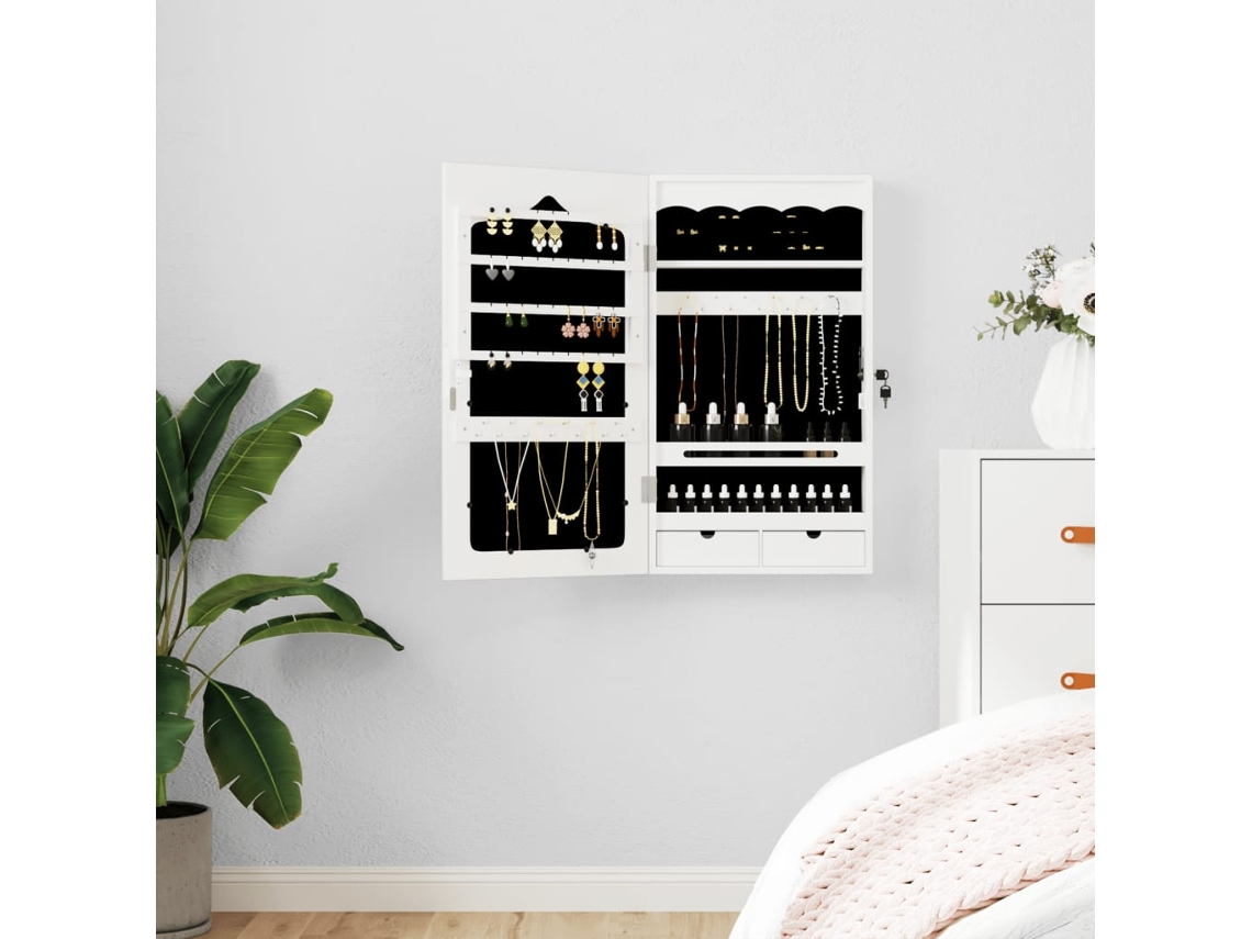 Vidaxl Móvel Para Joias De Parede Espelhado 37,5x10x67 Cm Branco
