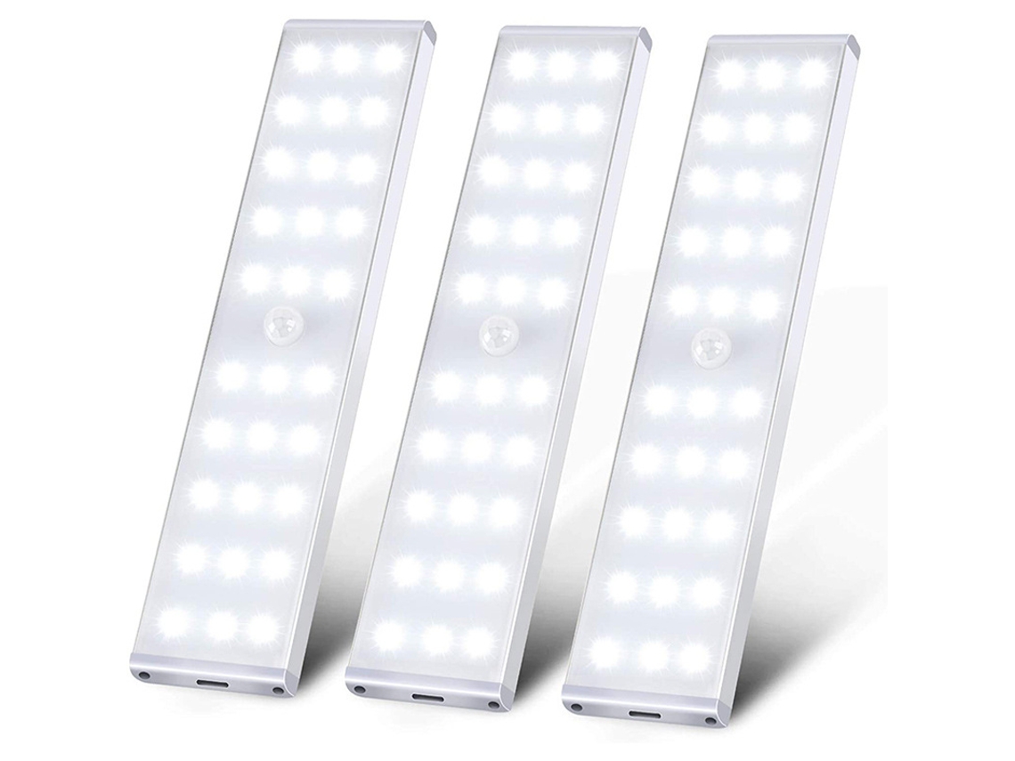 Kit com 3 Luminárias Led para Armário, Recarregáveis​​ Via Usb, com 30 Leds e Sensor de Movimento BRILVIBERA