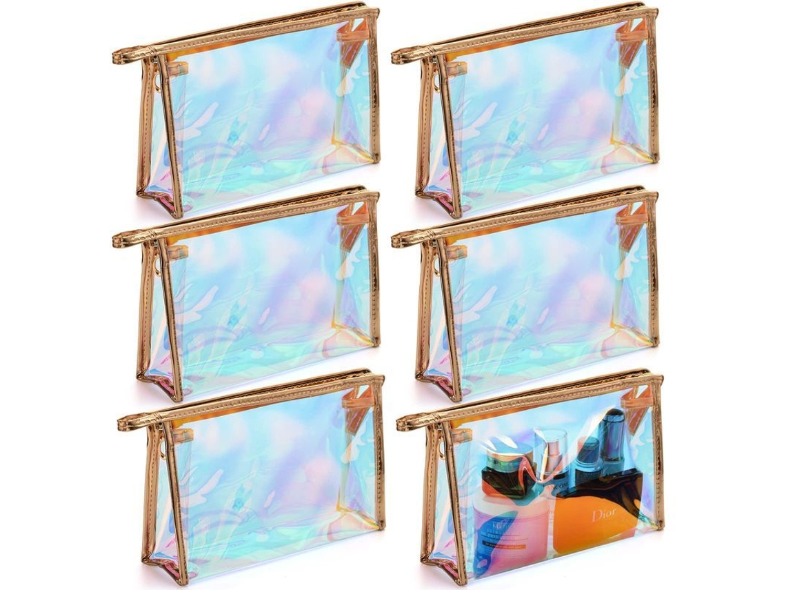 Conjunto de 6 Bolsas de Maquiagem Iridescentes Impermeáveis com Fecho de Cremalheira (S/MARCA)