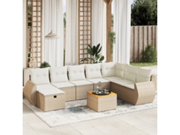 Vidaxl 9 Pcs Conjunto de Sofás P/ Jardim com Almofadões Vime Pe Bege