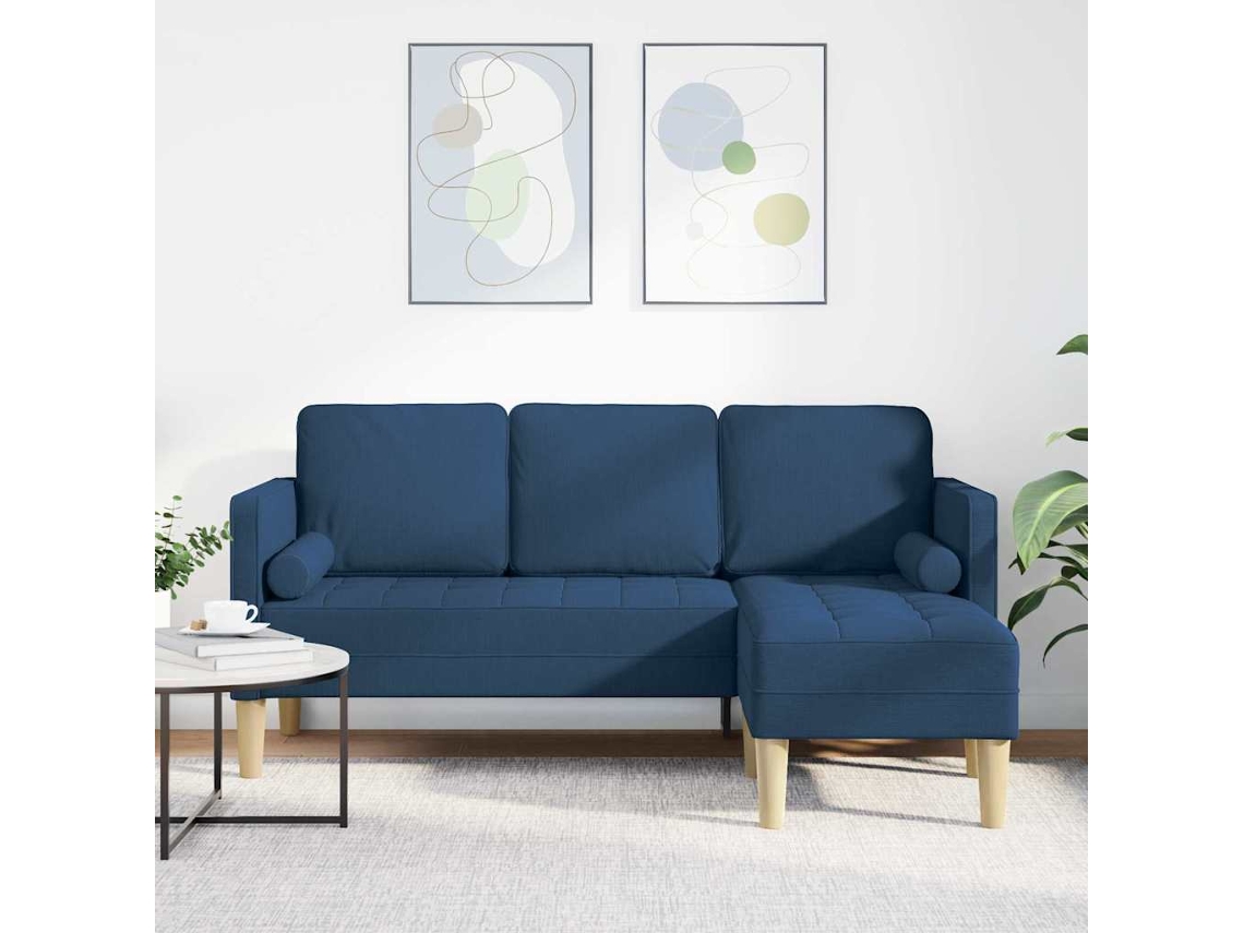 Vidaxl Conjunto De Sofás Com Almofada Azul Poliéster