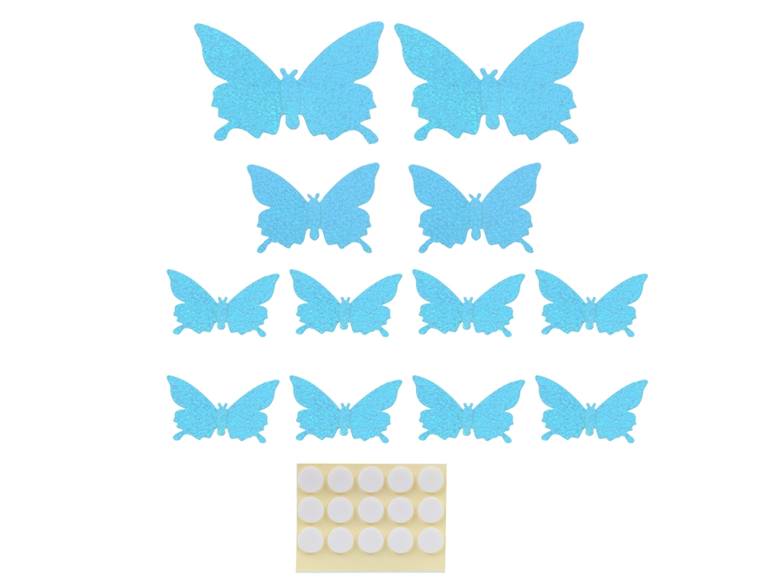 12 Adesivos 3D Borboleta PVC Ecológico para Casa e Casamento Azul Brilhante | S/MARCA