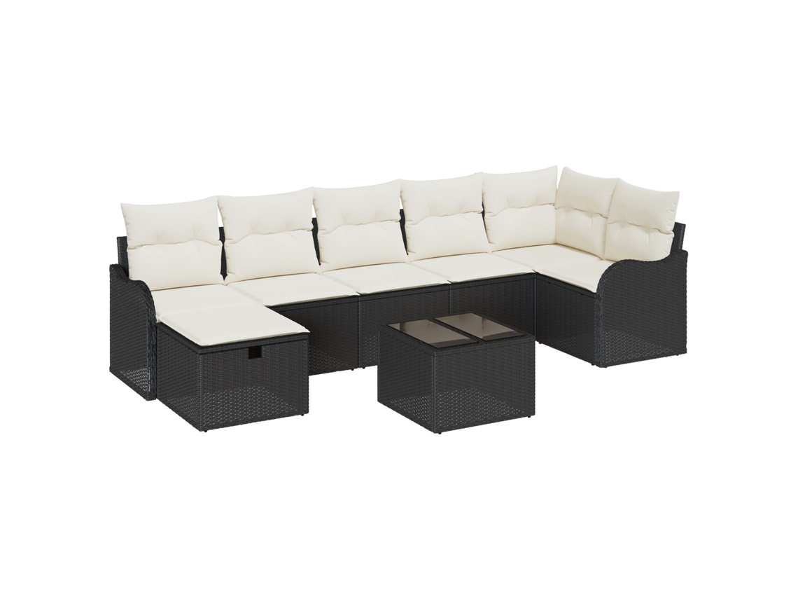 Conjunto 8 Sofá De Jardim Vidaxl Preto Vime Pe (55 X 55 X 37 Cm)