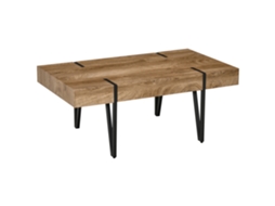 Mesa de Centro Retangular Estilo Industrial Base Metálica em Pinho Preto Tampo Antigo Look Madeira Bastada-ry
