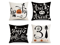 Conjunto de 4 capas de travesseiro decorativas de Halloween 45x45cm algodão e linho | S/MARCA