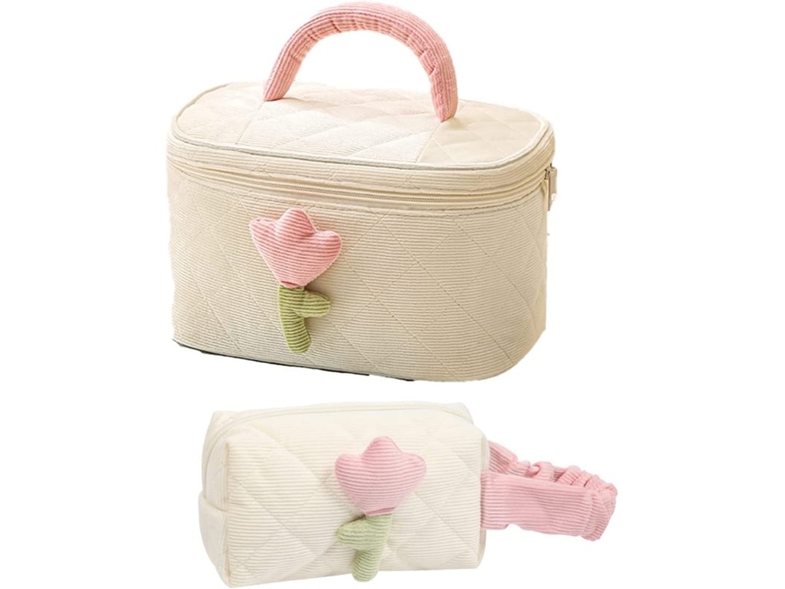 Conjunto De 2 Bolsas De Maquiagem (creme), Organizador De Viagem Em Veludo E Bolsa De Maquiagem Bonita