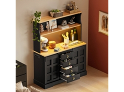 Buffet De Cozinha Estilo Celeiro Com Led E Tomada, Arrumação Para Vinho E Quatro Gavetas, Dimensões 150×120 Cm