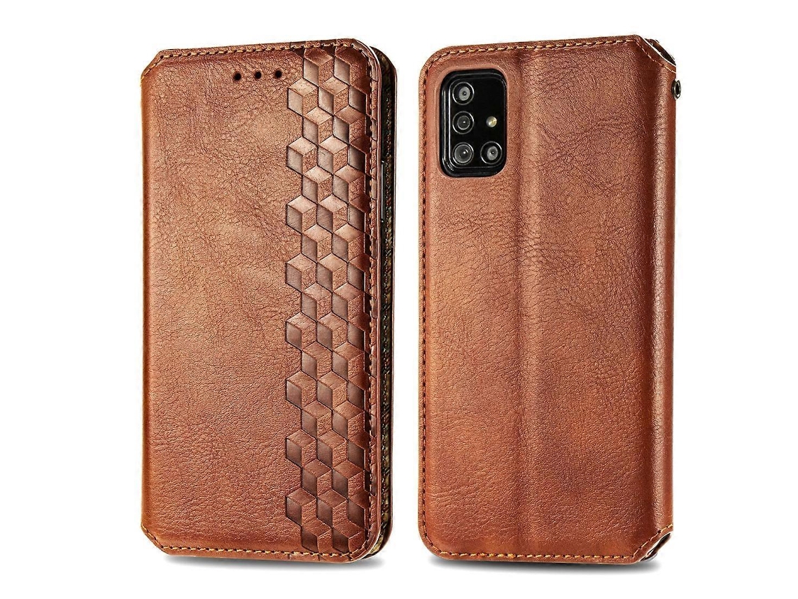 Capa De Couro Magnética Com Flip Horizontal Prensado Em Grade Cúbica Com Suporte, Compartimentos Para Cartões E Carteira Para Samsung Galaxy A51