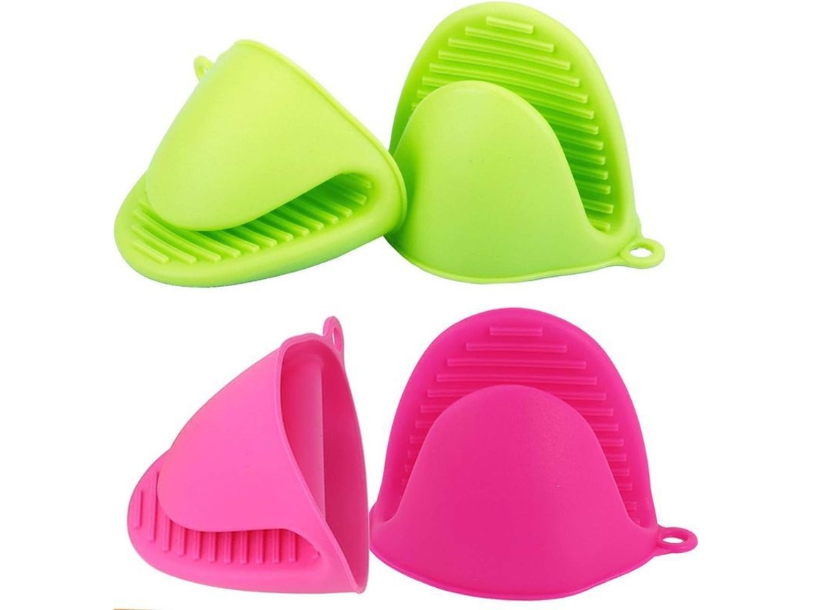 2026 2 Pares de Luva de Forno Mini de Silicone Resistente Ao Calor para Cozinha e Assado Verde e Rosa Vermelho