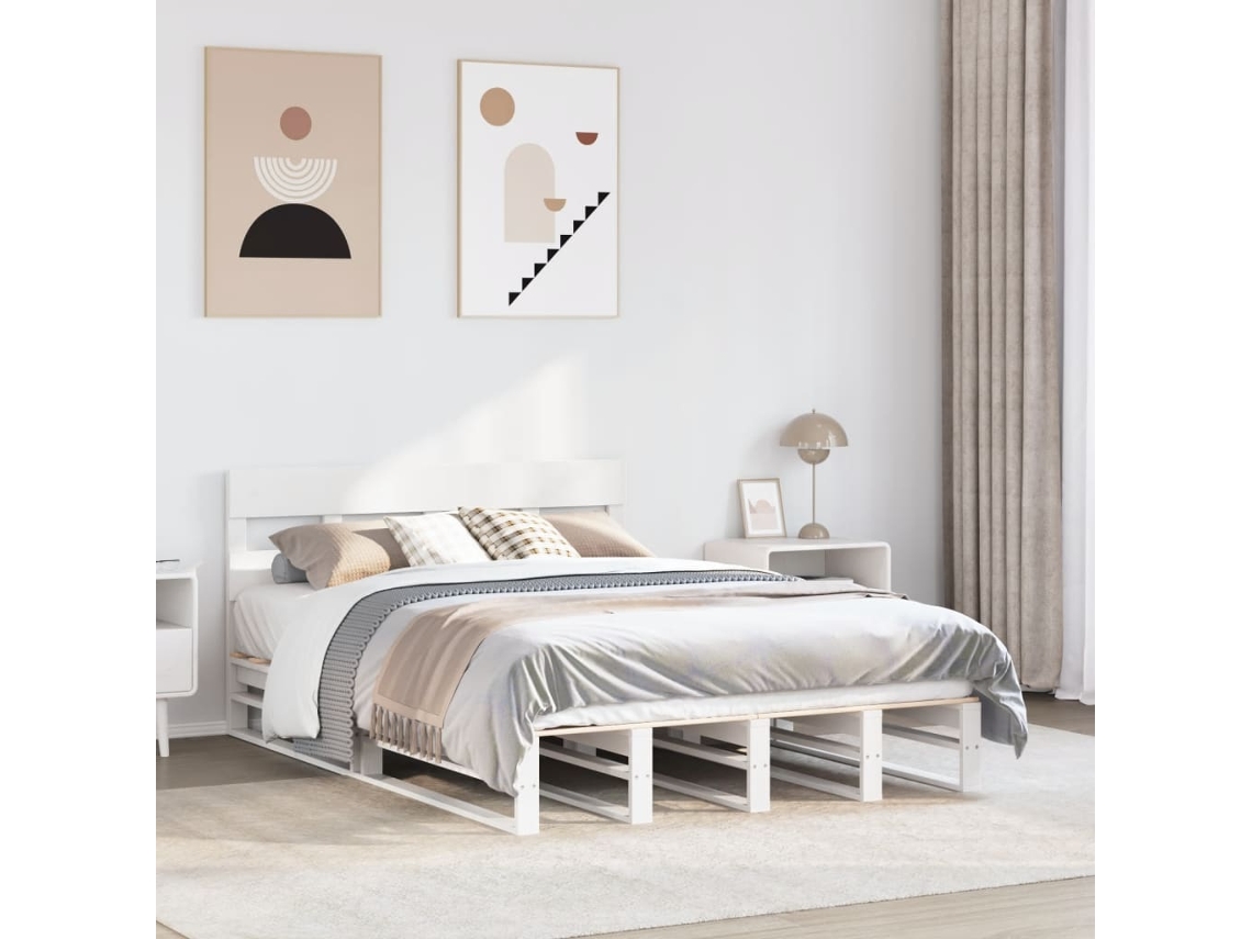 Vidaxl Cama Sem Colchão 160x200 Cm Madeira De Pinho Maciça Branco