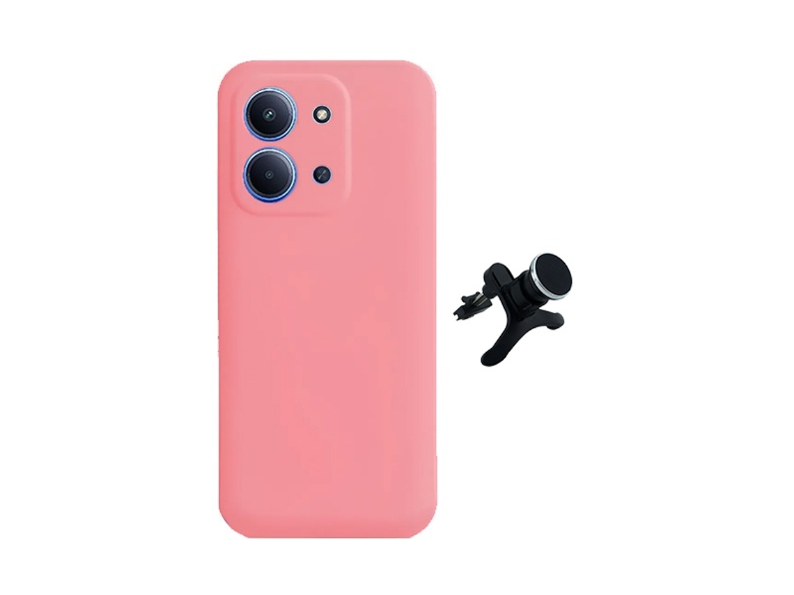 Kit Suporte Magnético Reforçado Capa Silicone Líquido Phonecare Para Xiaomi Poco C85 - Rosa