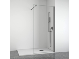 Divisória De Duche Frontal Com Painel Fixo Transparente Perfis Gunmetal Largura Adaptável 108 110 Cm Alto 195 Cm Bellobath